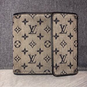 Louis Vuitton Mini Lin Monogram Denim Compact Wallet Navy Blue Gray Porte Billet